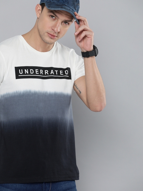 

HERE&NOW Men White & Charcoal Colourblocked T-shirt