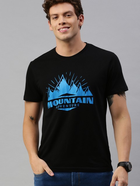 

HERENOW Men Black Printed Round Neck Pure Cotton T-shirt