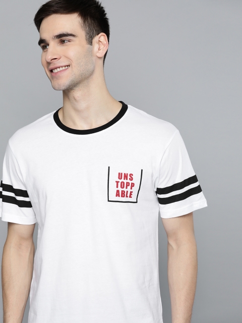 

HERE&NOW Men White Solid Cotton T-shirt
