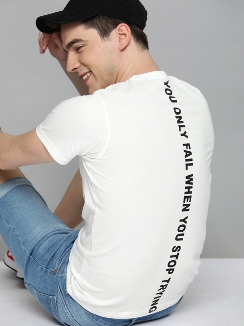 

HERE&NOW Men White Back Printed Round Neck T-shirt
