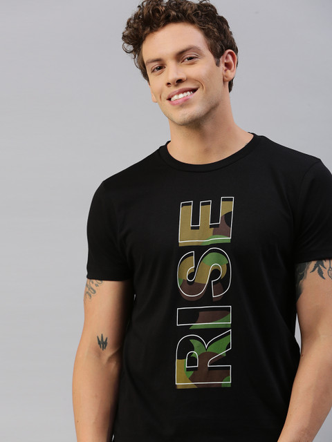 

HERE&NOW Men Black Printed Round Neck T-shirt
