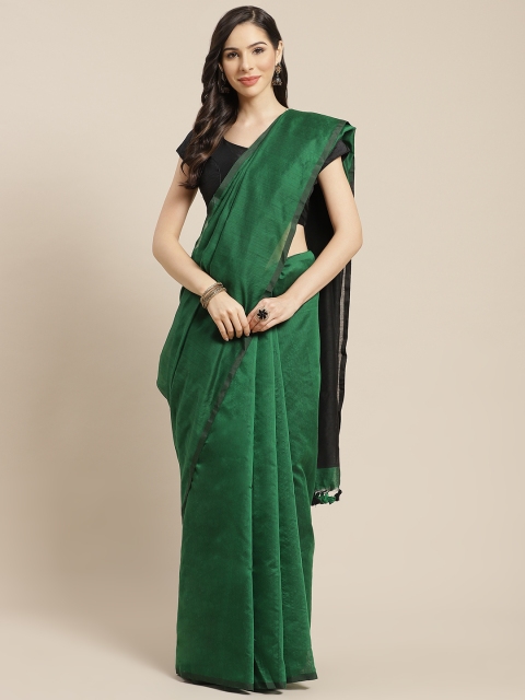 

FIROZA Green & Black Solid Zari Handloom Saree