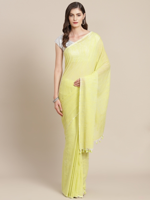 

FIROZA Lime Green Solid Handloom Saree