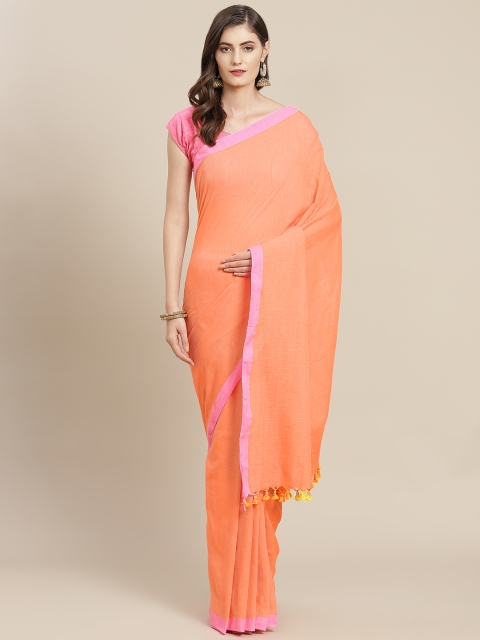 

FIROZA Peach-Coloured Solid Handloom Saree