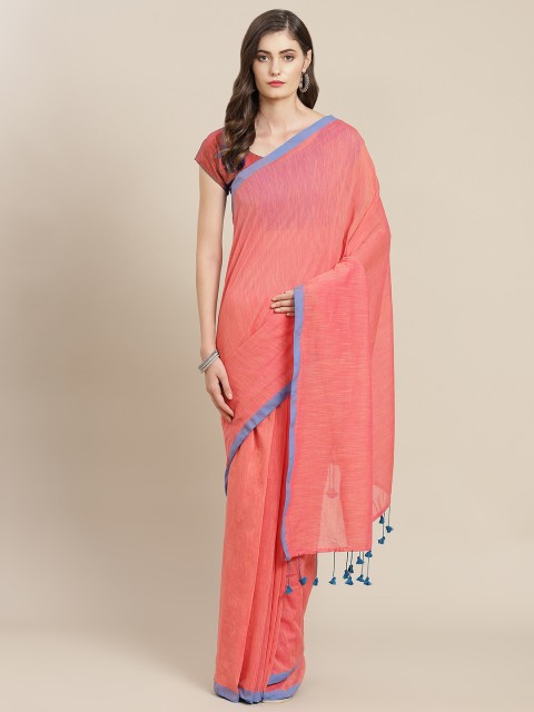 

FIROZA Coral Pink Solid Saree