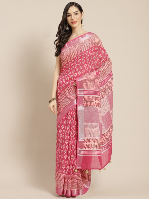 

FIROZA Pink & Beige Ethnic Motifs Printed Handloom Saree