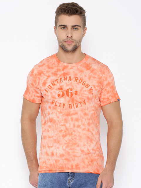 

SPYKAR Coral Orange Dyed Printed T-shirt