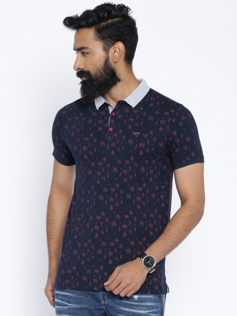 

SPYKAR Navy Printed Polo T-shirt, Navy blue
