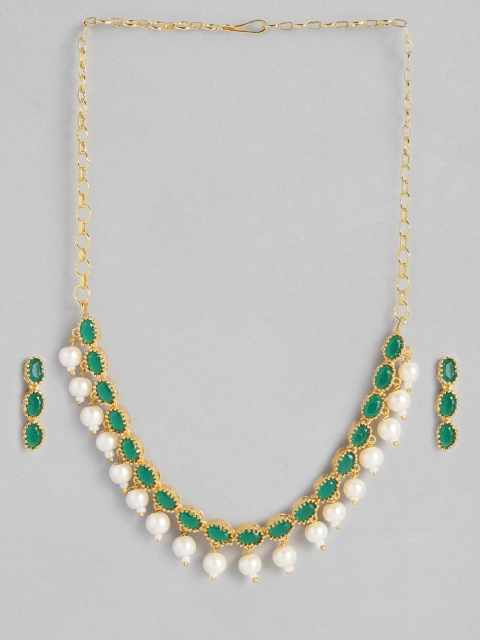 

Justpeachy White & Green Gold-Plated Stone Studded Jewellery Set