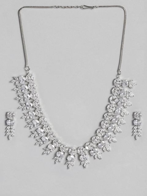 

justpeachy White Rhodium-Plated AD Studded Jewellery Set