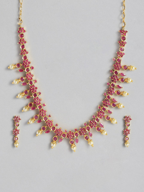 

Justpeachy Pink Gold-Plated Stone Studded Jewellery Set