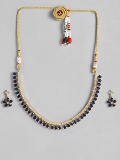 

Justpeachy Navy Blue Gold-Plated American Diamond Studded Jewellery Set