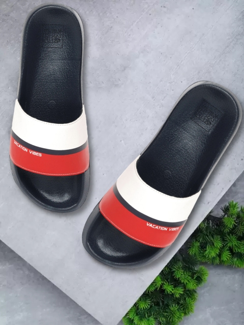 

Mast & Harbour Men White & Red Colourblocked Sliders