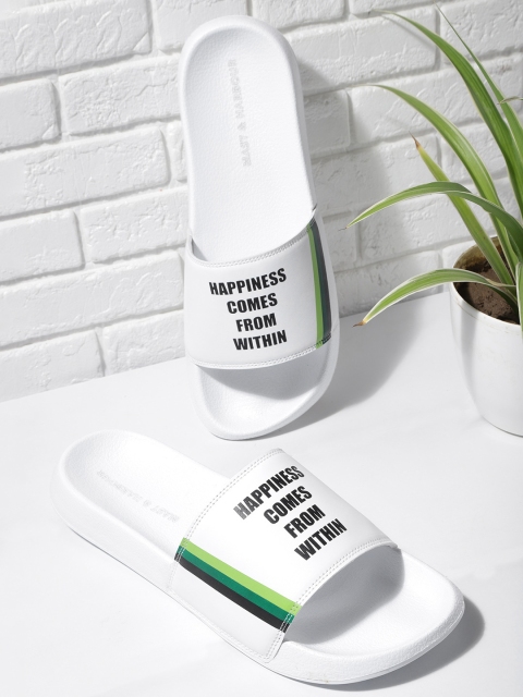 Mast & Harbour Men White & Black Printed Sliders