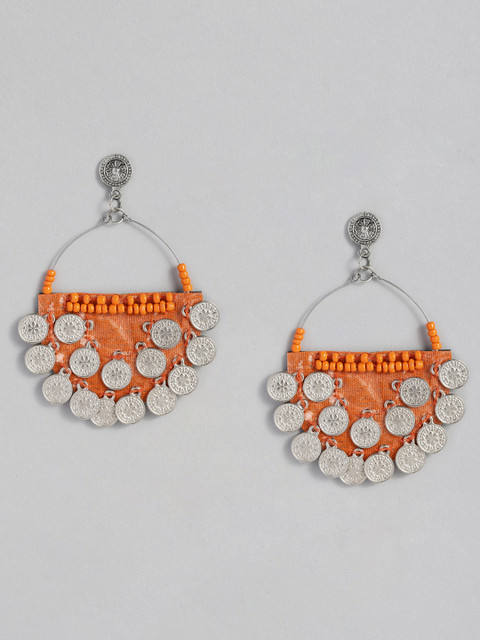 

justpeachy Orange Silver-Plated Handcrafted Circular Drop Earrings