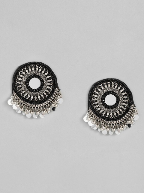 

justpeachy Black Silver-Plated Mirror Circular Oversized Studs