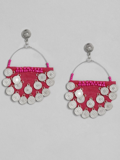 

justpeachy Pink Silver-Plated Handcrafted Circular Drop Earrings