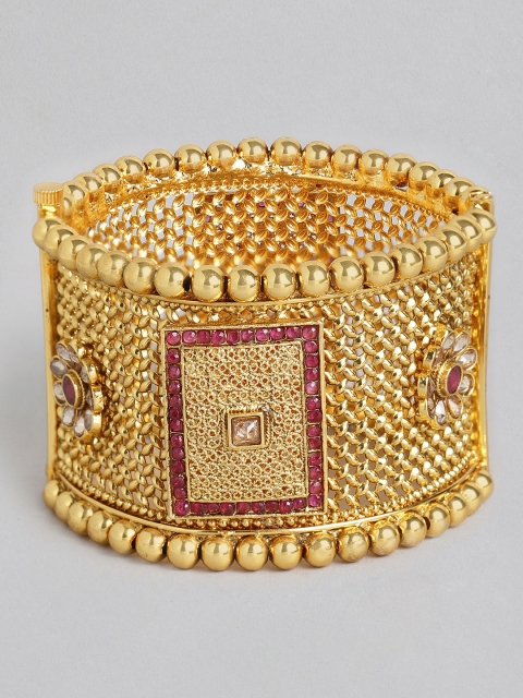 

justpeachy Gold-Plated Stone Studded Cuff Bracelet