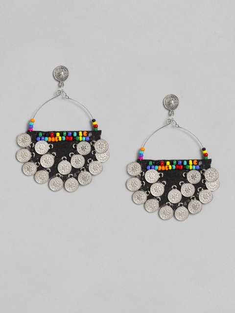 

justpeachy Black & Silver-Plated Geometric Drop Earrings