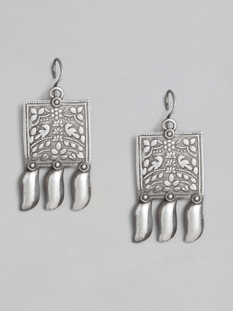 

justpeachy Silver-Plated Square Drop Earrings