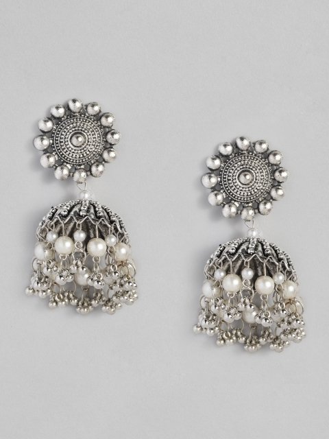 

justpeachy Silver-Plated Oxidised Dome Shaped Jhumkas