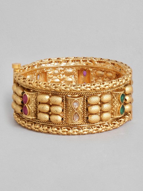 

justpeachy Gold-Plated Stone Studded Cuff Bracelet