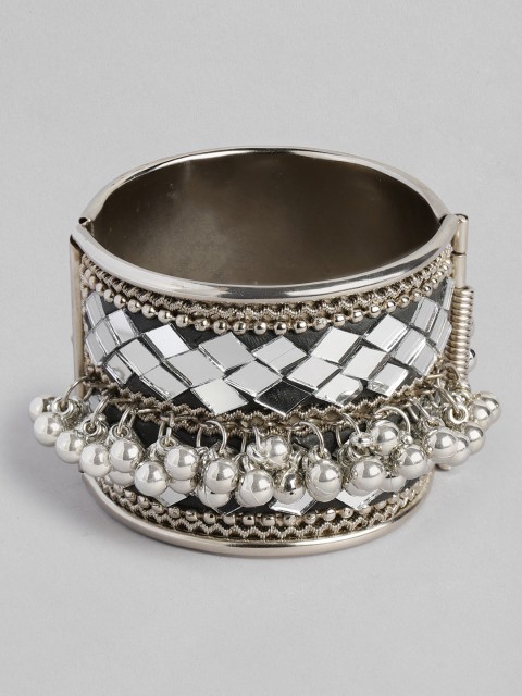 

justpeachy Silver-Plated & Black Mirror Bracelet