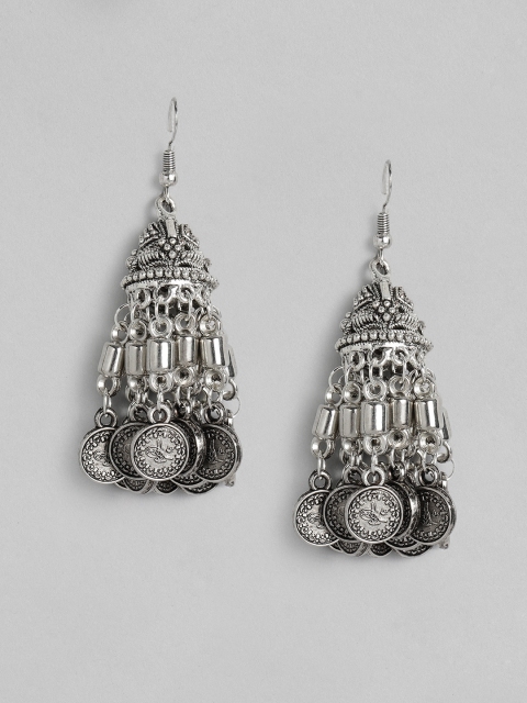 

Justpeachy Silver-Plated Oxidised Dome Shaped Jhumkas