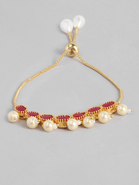 

justpeachy Women White & Gold-Plated Studded Charm Bracelet, Red