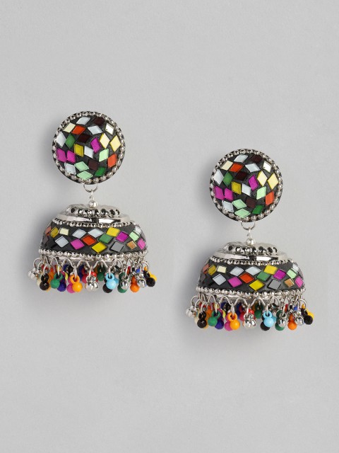 

justpeachy Multicoloured Silver-Plated Dome Shaped Jhumkas, Multi