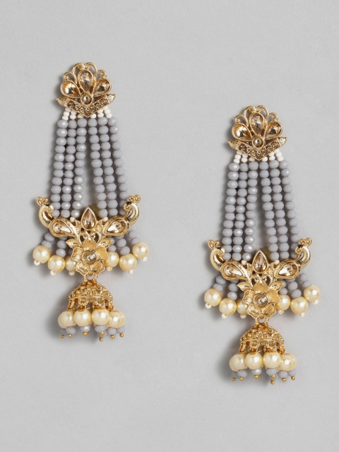

justpeachy Grey & Gold-Plated Dome Shaped Jhumkas