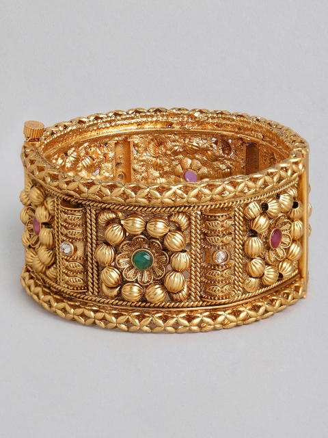 

justpeachy Gold-Plated Stone Studded Cuff Bracelet