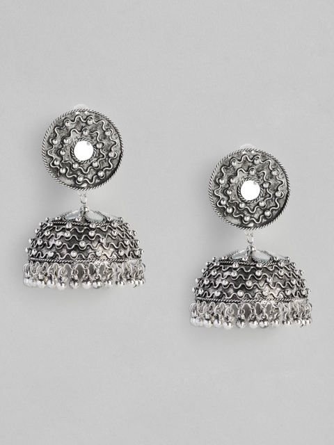 

justpeachy Oxidized Silver-Plated Mirror Dome Shaped Jhumkas