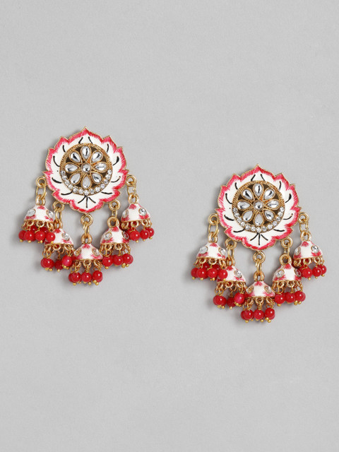 

Justpeachy Red & White Floral Embellished Jhumkas