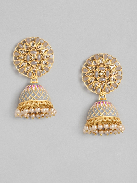 

justpeachy Grey Gold-Plated Enamelled Embellished Dome Shaped Jhumkas