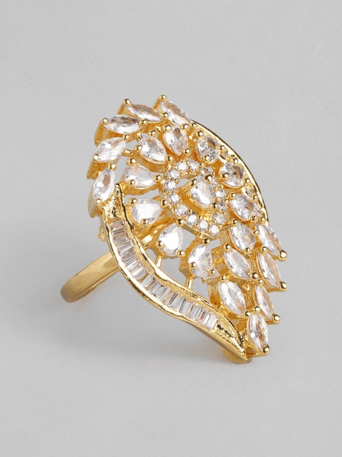 

justpeachy White Gold-Plated AD Studded Adjustable Finger Ring
