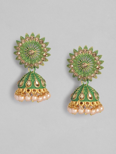 

justpeachy Green Enamelled Gold-Plated Embellished Dome Shaped Jhumkas