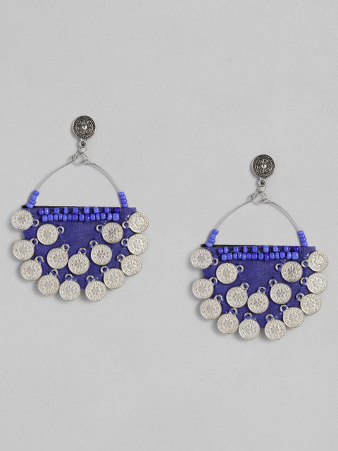 

justpeachy Blue & Silver Circular Drop Earrings
