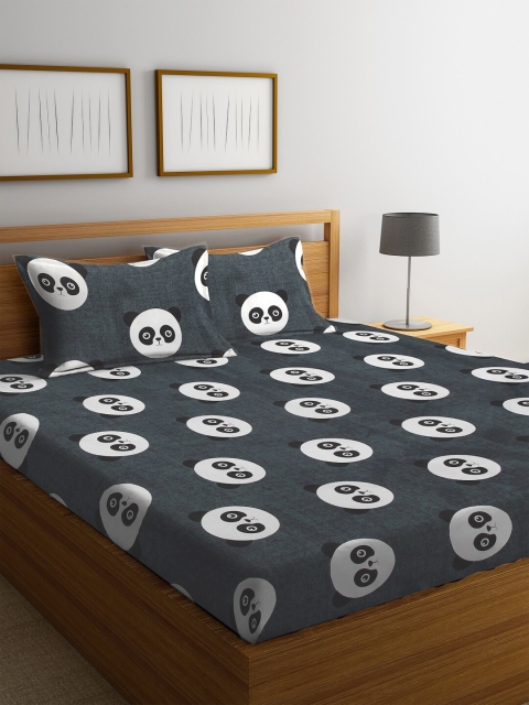 

KLOTTHE Charcoal Grey Conversational 210 TC 1 King Bedsheet with 2 Pillow Covers