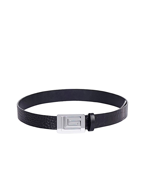 

Justanned Men Black & Silver-Toned Textured Belt