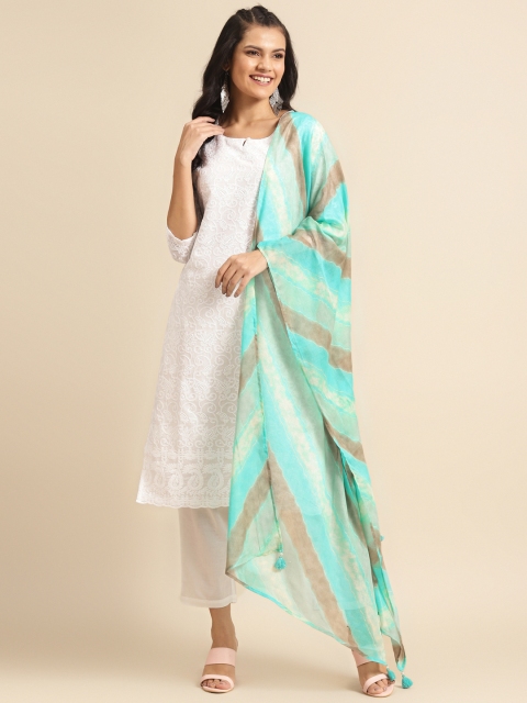 

Prakrti Women White & Blue Chikankari Embroidered Kurta with Trousers & Dupatta