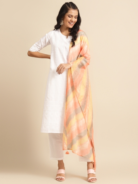 

Prakrti Women White & Yellow Chikankari Embroidered Kurta with Trousers & Dupatta