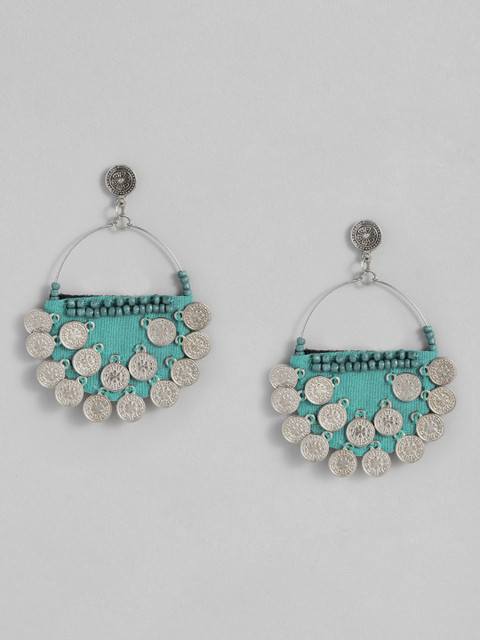 

justpeachy Turquoise Blue Silver-Plated Circular Drop Earrings