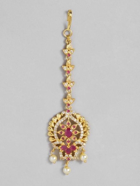 

justpeachy Gold Plated & Red Studded Maangtika