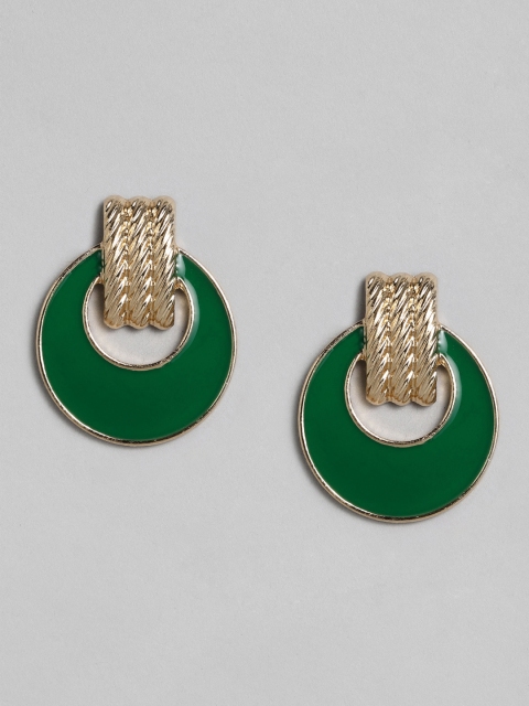 

justpeachy Green Gold-Plated Enamelled Circular Drop Earrings