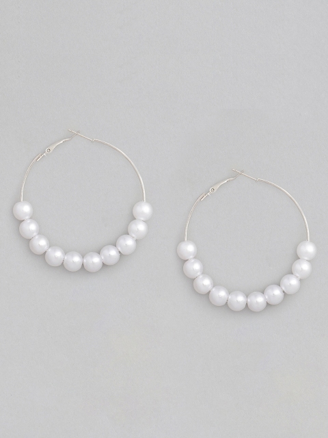 

justpeachy White Silver Plated Geometric Hoop Earrings