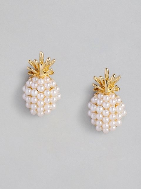

justpeachy Off-White Gold-Plated Beaded Quirky Studs