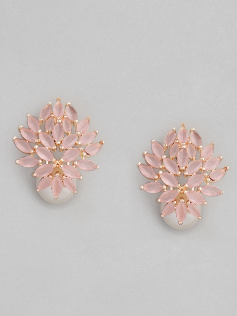 

Justpeachy Pink Rose Gold-Plated American Diamond Contemporary Oversized Studs