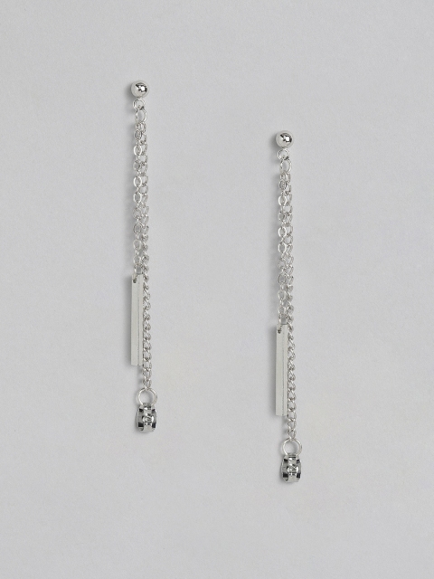 

justpeachy Silver-Plated Contemporary Drop Earrings