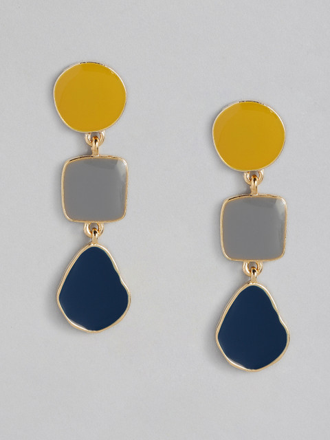 

justpeachy Yellow & Grey Gold-Plated Enamelled Geometric Drop Earrings